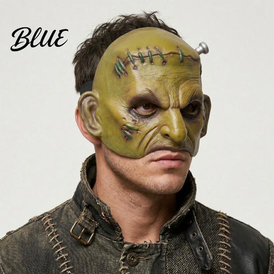 Detailed Distressed Leather Look Halloween Cosplay Masque for Adults Men Women Realistic Creepy Comfortable Long Wear Horror Green Half Face