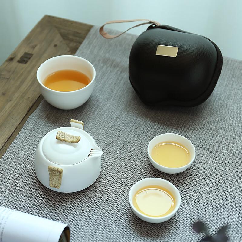 Auspicious Cloud Ceramic Travel Tea Set (1 Pot, 3 Cups)