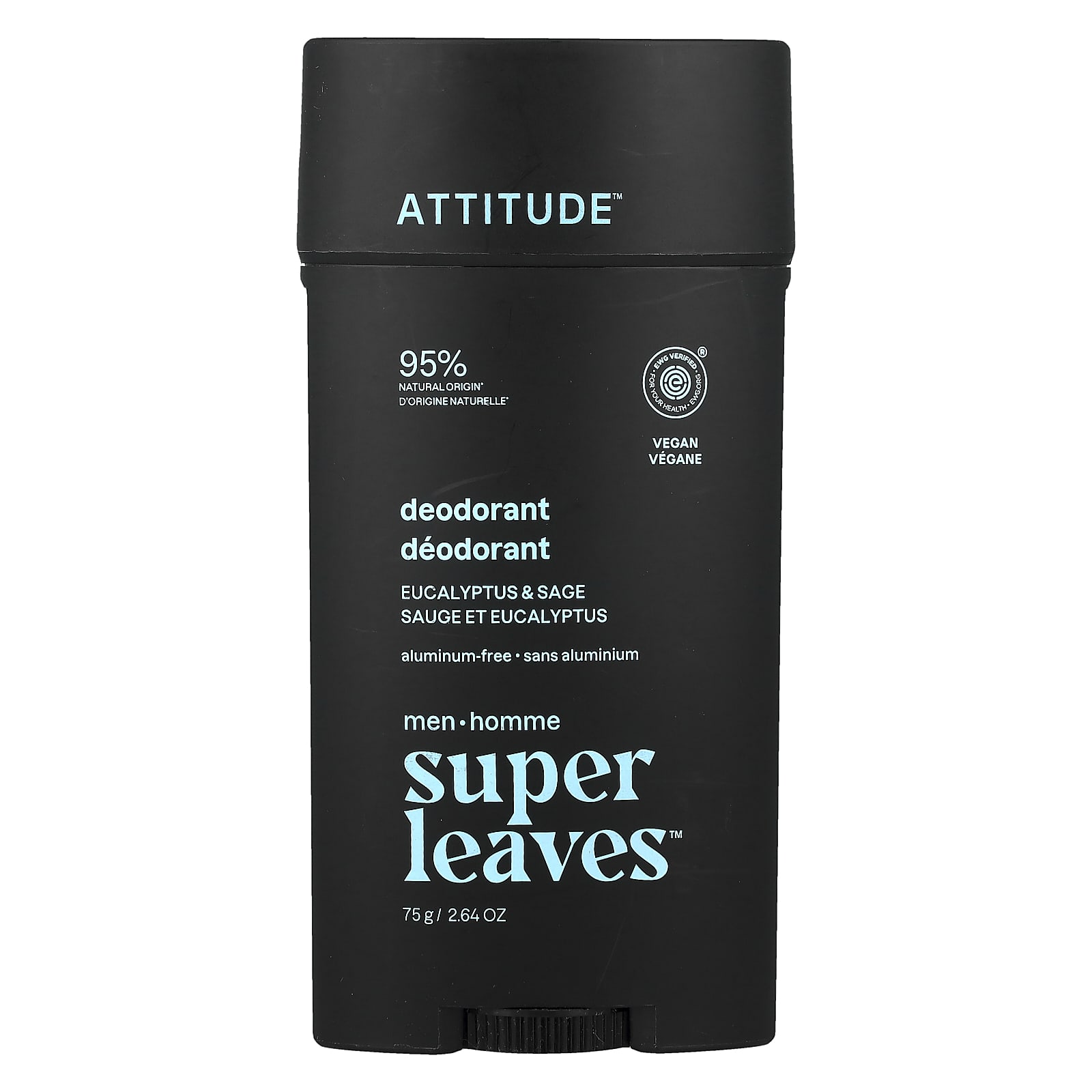 

ATTITUDE, Super Leaves™, Aluminum-Free Deodorant, Men, Eucalyptus & Sage, 2.64 oz (75 g)