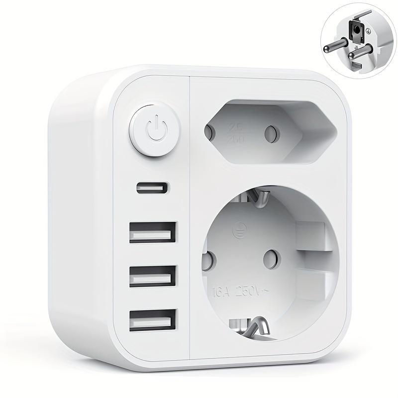 EU Plug Converter Multifunctional Socket Extension with 3 USB Ports and 1 Type-C Charger,  Home/Office Universal Outlet German French Russian European