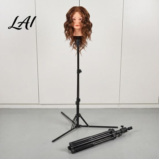 Hair Styling Mannequin Tripod 1.6M Metal Head Stand Height Adjustable Wig Salon Equipment FoldableWig Holder for Cosmetology Hairdressing Training