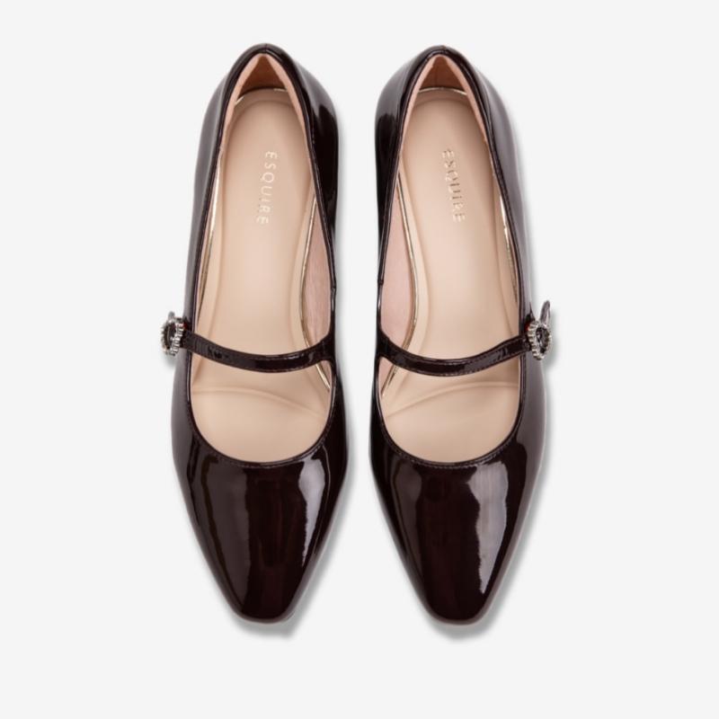 ESquire Women S SheepSkin Enamel Mary Jane pumpS Burgundy