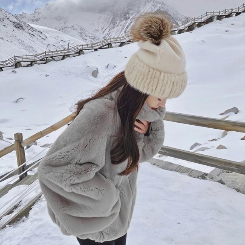 Fashion imitation fur jacket women's tide autumn and winter new imitation Rex rabbit hair loose stand-up collar women's clothing