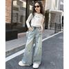 4-14 Years Spring Autumn Teenage Girls Jeans Full Print Bow Embroidery  Wide-leg Denim Pants for Kids