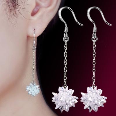 Orecchini Pendenti Semplici e Freschi di Ghiaccio e Fiori Lunghi per Donna con Nappa Esuberante e Temperamento Placcati Argento