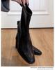 French Retro Square Toe Chunky Heel Ankle Boots for Women - Autumn Winter Versatile Slim Fit In Brown Black.