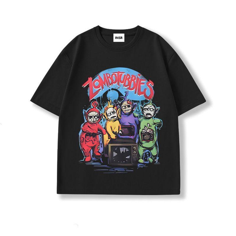 

Halloween Horror Abstract Teletubbies Printed T-Shirt Short Sleeve Cotton Top Men s Crew Neck Trendy Large Size Summer T-Shirt 4XL