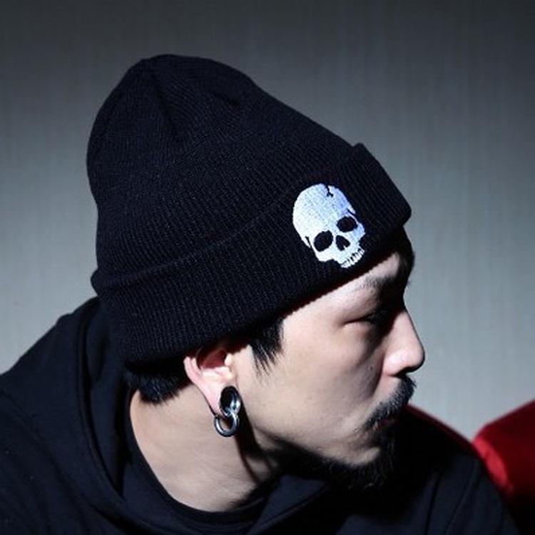 Knitted Hat Men's Autumn and Winter Punk Wool Hat Personalized Skull Knitted Hat Cold Hat Warm Hip Hop Pullover Hat