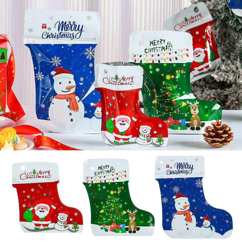 Santa Claus Candy Cookies Packaging Stockings Standing Pouch Gift Wrapping Christmas Socks Bags