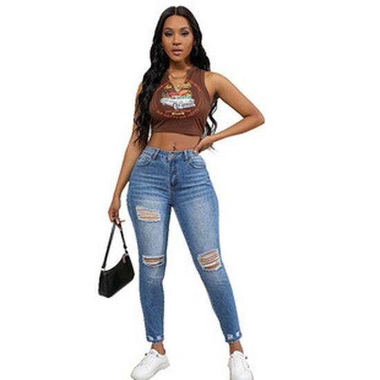 Colorful Ripped Fringe Hem Shorts In Stock