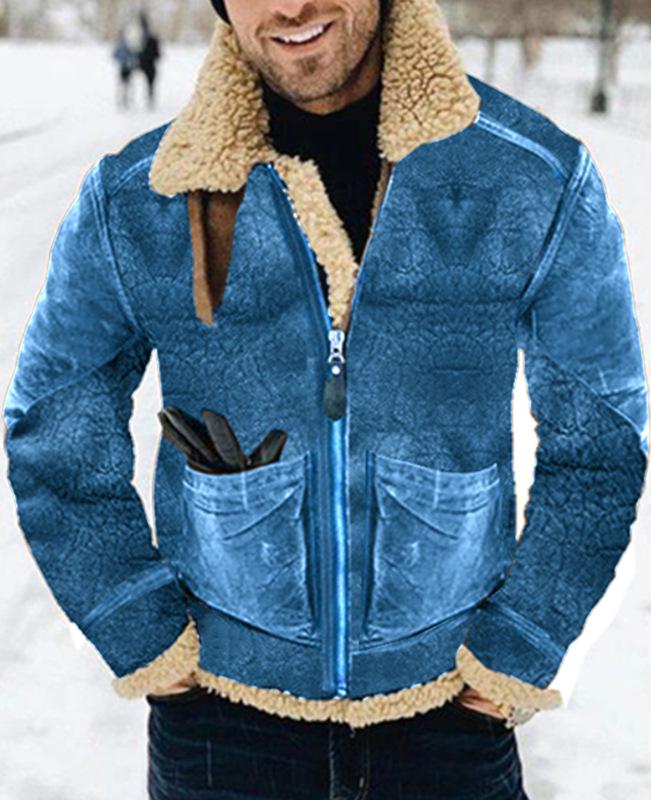 Men's Mid-length Suede Faux Leather Jacket with Shearling Lining - Available in 7 Colors & 8 Sizes
