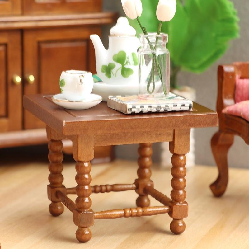 Simulation Miniature End Table 1/12 Scale Doll House Living Room Accessories Natural Finish Furniture for Room Decors