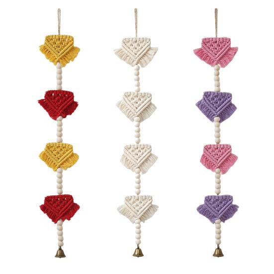Yousheng Braided Triangles Tapestry with Bell, Wall Hanging Geometric Tapestry, Knotted Rope Tapestry with Wooden Beads for Home Nursery