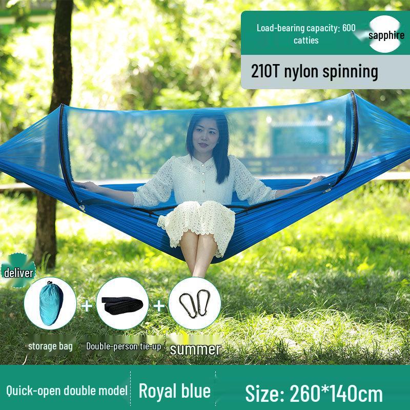 Portable Tear-Resistant Outdoor Hammock with Mosquito Net, Sun Protection, and Anti-Rollover Design for Single/Double Person Camping Swing