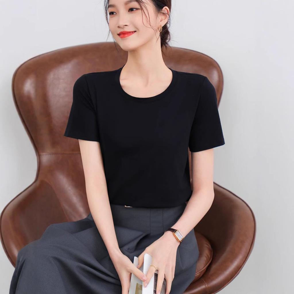 Women's Slim Fit Pure Cotton White T-Shirt - Short-Sleeved, Solid Color, Lightweight, Summer 2025 Edition