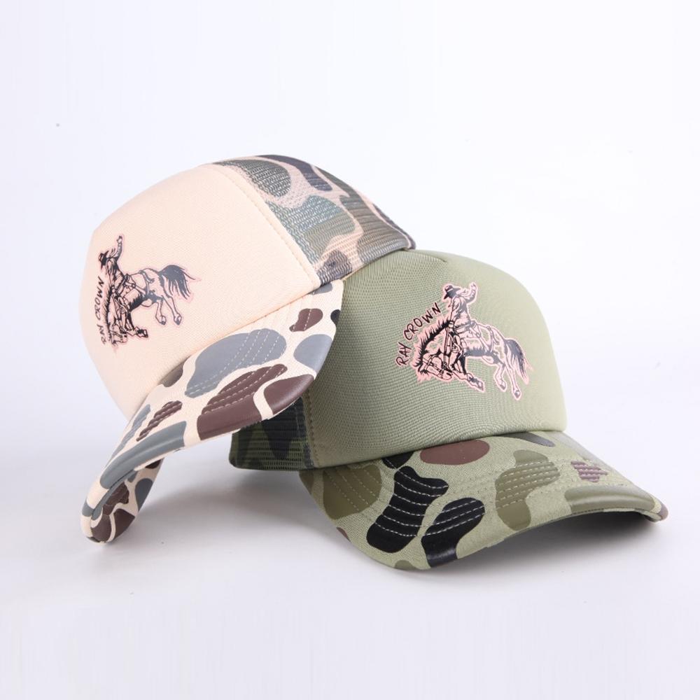 High Quality Custom Own Logo  5 Panel Foam Mesh Baseball Cap Design Woven Label Foam Sports Trucker Cap