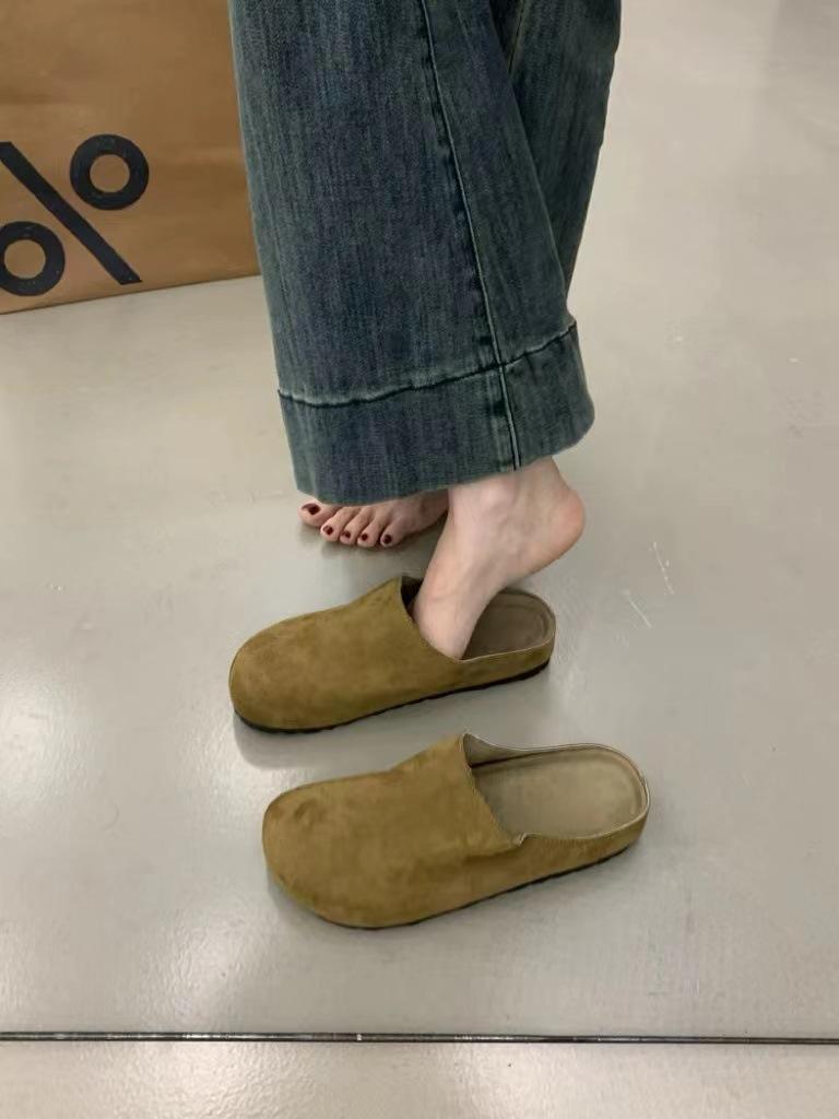Flat Shoes Plus Size Women's Shoes Thick Soles Toe Caps Half Slippers Women Outdoor Wear Leopard Print Lazy Soft Soled Sneakers
