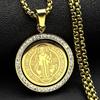 Catholic Rotatable Saint Benedict Cross Pendant Necklace for Women Men Stainless Steel Rhinestones San Benito Box Chain Jewelry