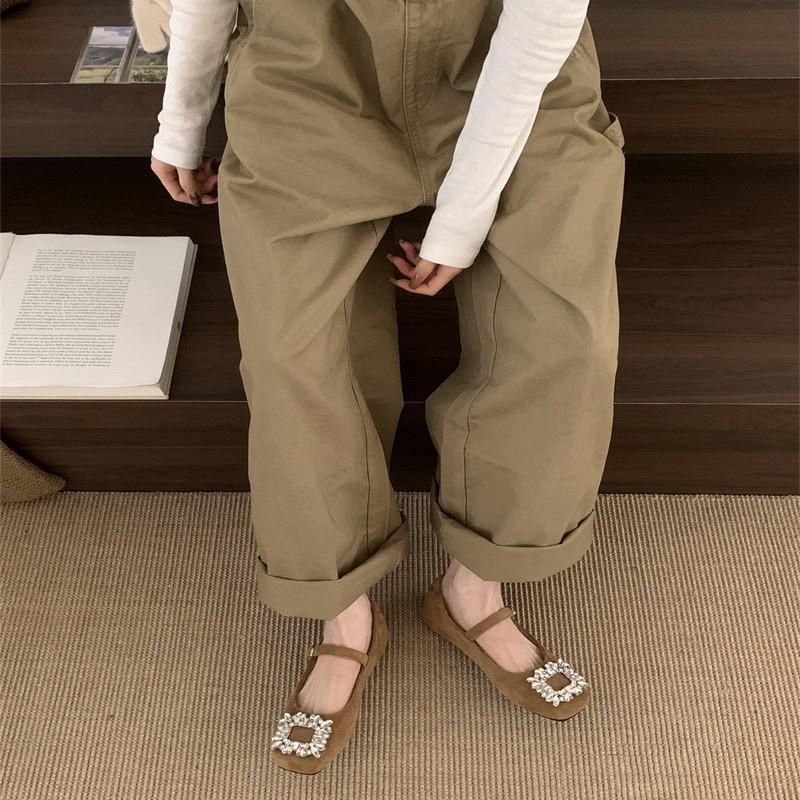 Flat bottom retro suede square head single shoes women's shoes new thin velvet Mary Jane wear commuter shoes