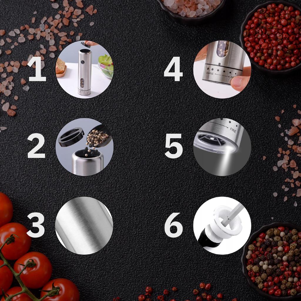 Electric Pepper And Salt Grinder, Battery-Powered, Usb, 2 Pcs, Inox, Webber