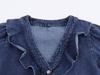 Moda femminile europea e americana: Camicia di Jeans a Strati Casual e Cintura con Jeans a Vita Bassa e Gamba Larga