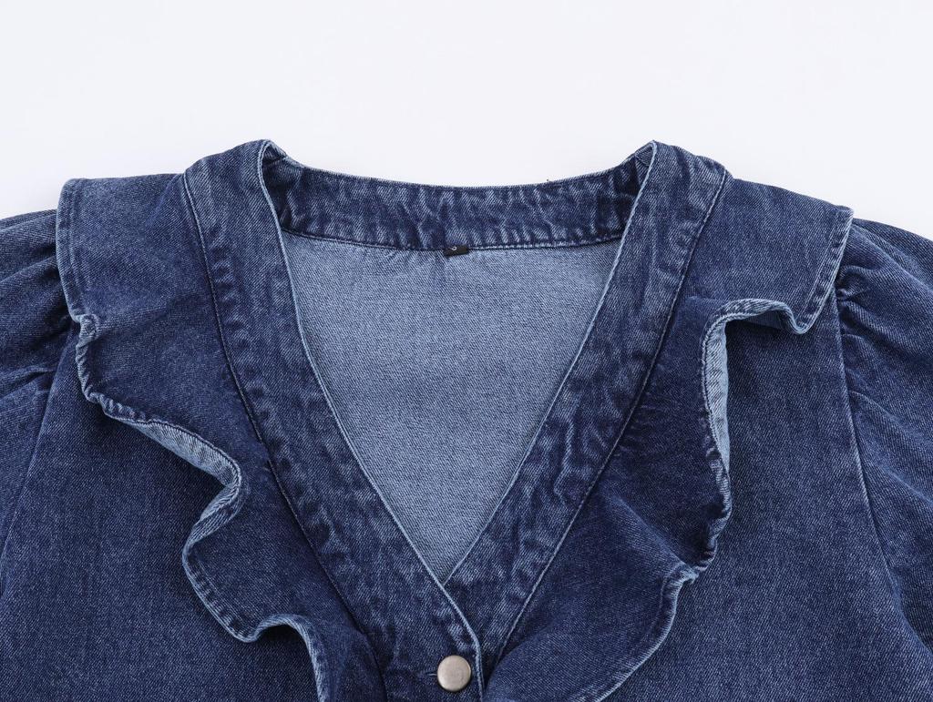 Moda femminile europea e americana: Camicia di Jeans a Strati Casual e Cintura con Jeans a Vita Bassa e Gamba Larga