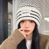 Hat women's autumn and winter retro striped wool hat, big head circumference, small face, warm ear protectors, knitted cold hat