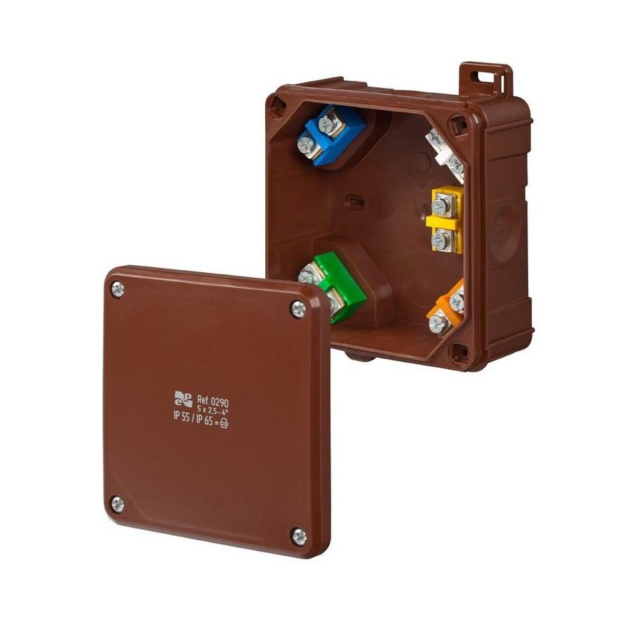 2K IP55 / IP65 box 98x98x46 5x2.5-4mm2 with terminals, brown
