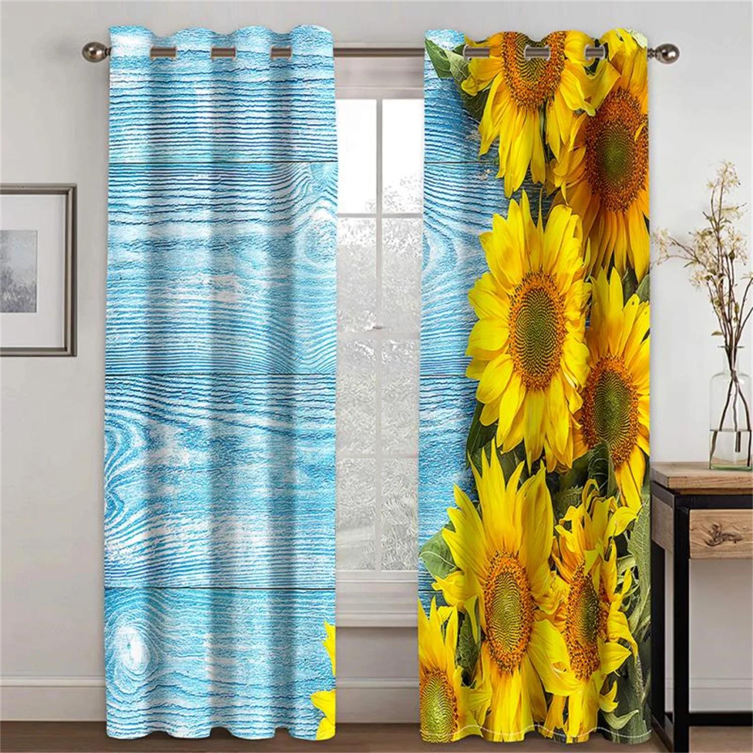 

Элегантный Подсолнух Цветок Желтый Цветочный Ретро Светофильтрующие Шторы Оконные Шторы Для Гостиной Спальни 2 Части Декор 100W160H(CM)40x63in&Grommet Top