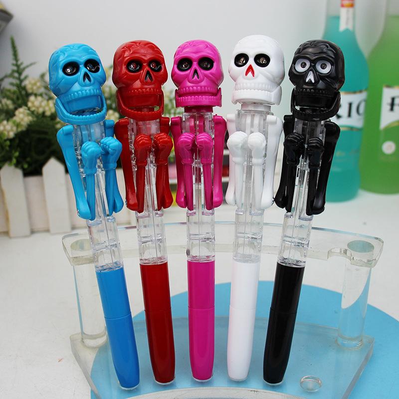 1pcs Halloween Gift for Children Lovely Skeleton Boxing Pen Creative Ball Point Pen with Light Decompression Toy Pen