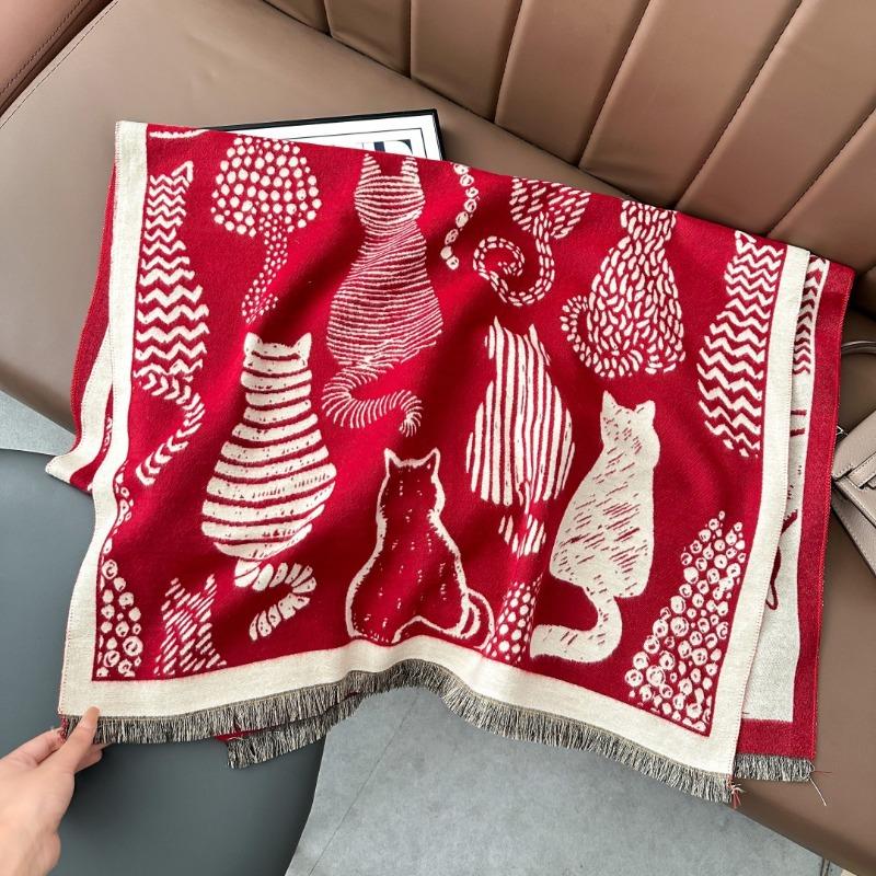 Autumn and winter new cat fashion imitation cashmere scarf women's printing temperament warm scarf air conditioner shawl