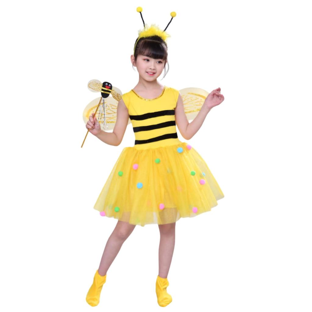 Uccellino Children's Honeybee Kigurumi Costume, Perfect for Halloween, Honeybee Recitals, and More (Sleeveless, Size 140)