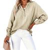 Women Long Sleeve V Neck Button Front Loose Fit Blouse Textured Fabric Casual Office Shirt