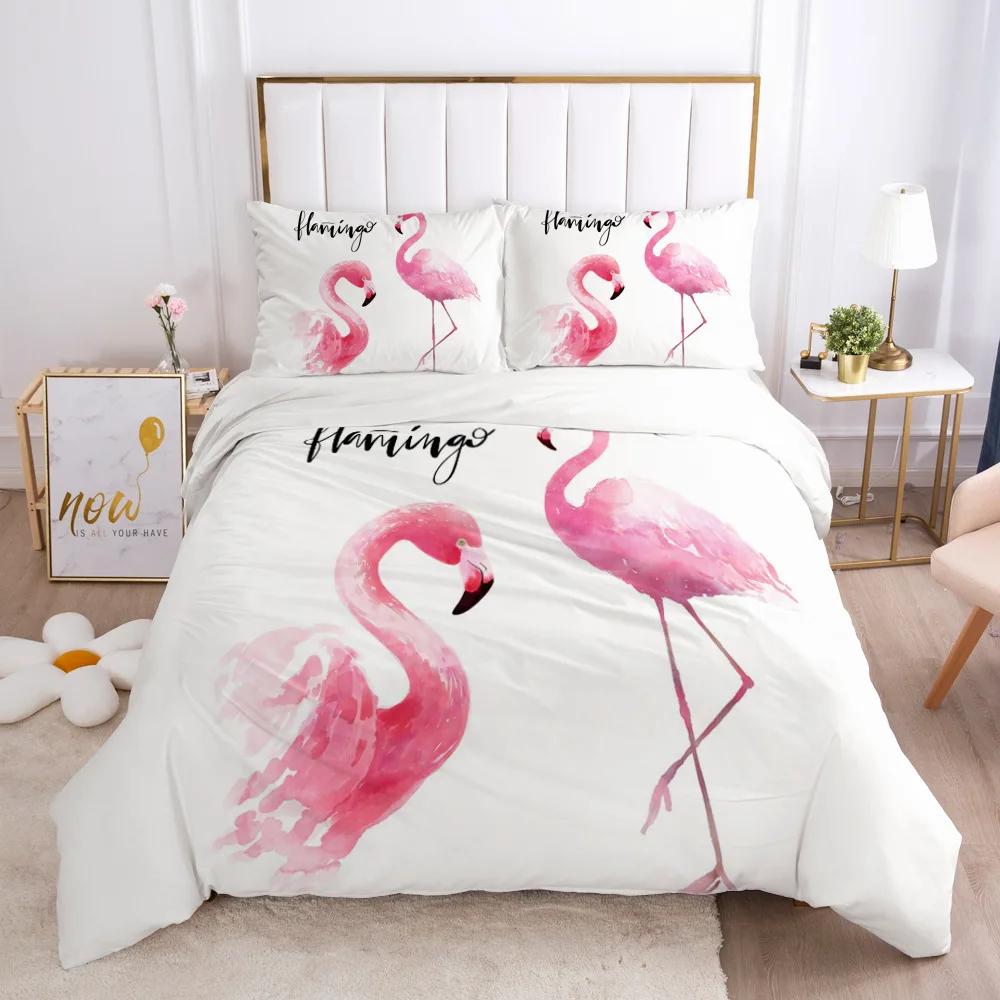 

Pink Bird Flamingos Bedding Set Cartoon Bedspread Single Twin Full Queen King Size Bedclothes Child Kids Girl Bedroom Bed Set EU single(135x200cm)