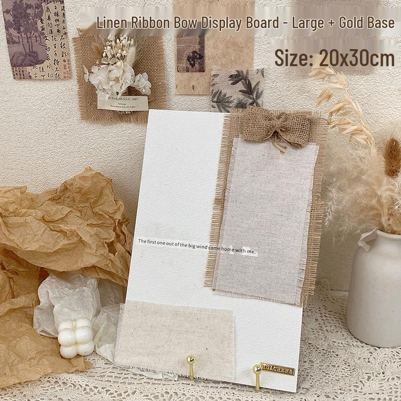 Original Handmade Retro Nail Art Display Board with Burlap Bow and Wearable Nails Pattern.