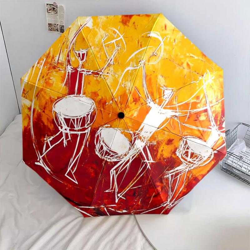 Retro Art  pattern, automatic folding umbrella, portable and foldable design, 8 ribs, a Christmas or birthday gift.