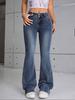 European & American Style Women's Wide-Waist Double-Breasted Split Elastic Slim-Fit Flared Denim Pants