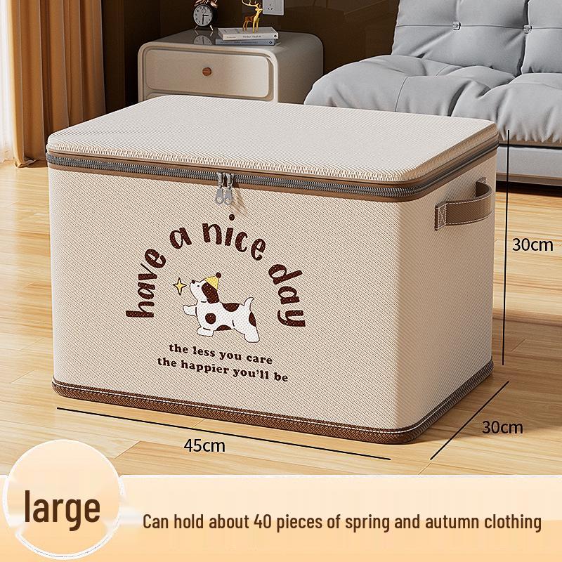 Beige Bear Non-Woven Zipper Storage Box - Large Foldable Clothes Organizer Basket