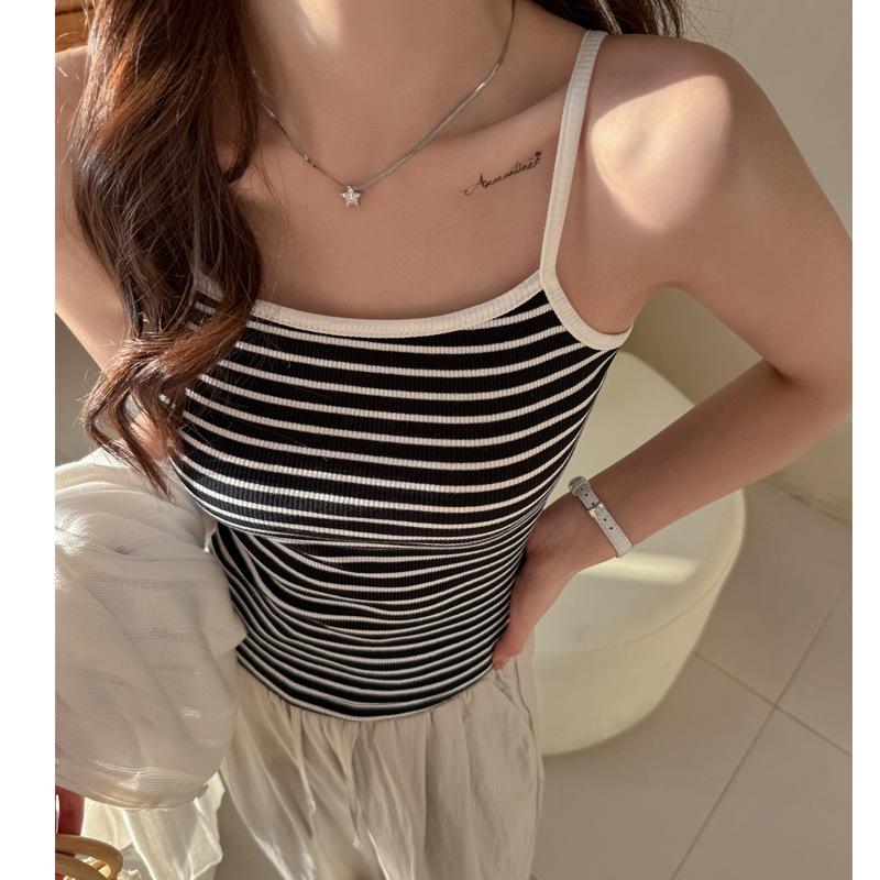

Women s High-Design Striped Cotton Camisole – Contrasting Colors, Elastic Fit, Spring/Summer Wear XL (for 130-150 pounds)