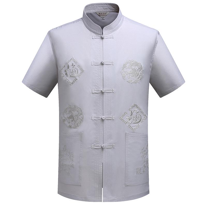 Men's Ethnic Summer Tang Suit: Short-Sleeved Stand Collar Monk Robe-Inspired Hanfu Top