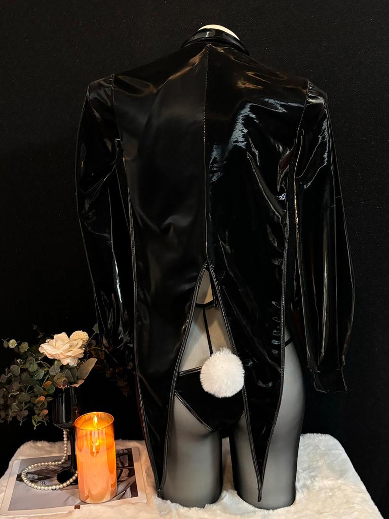 Sexy Tuxedo Cute Bunny Girl Cosplay Costume Sexy Translucent Patent Leather Bodysuit School Girl Kawaii Rabbit Uniform Lingerie