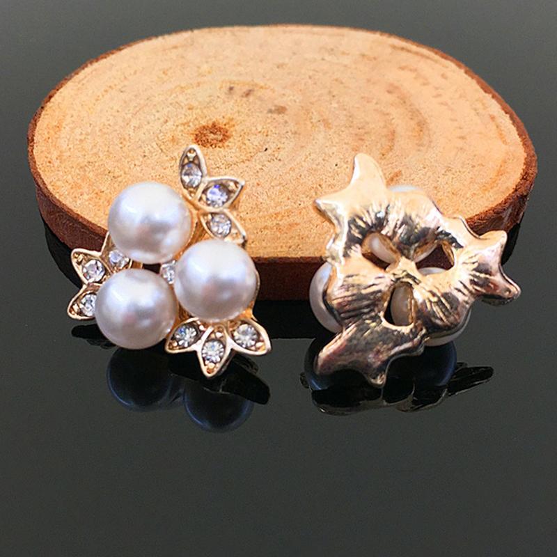 2015New 100Pcs 20mm Pearl Flower and Gold Leafs Rhinestone Flatback Embellishment Button for DIY Hair Accessories HZ256