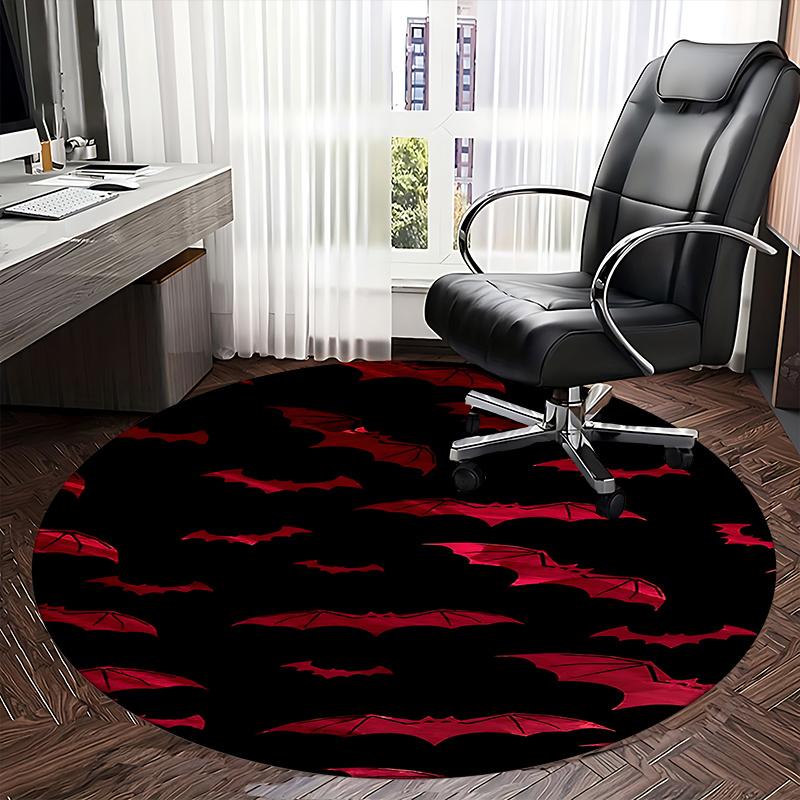 Red Bat Pattern Chair Mat - Round Carpet for Home Decor, Office Use, Living Room, Bedroom, Gift Idea0497b