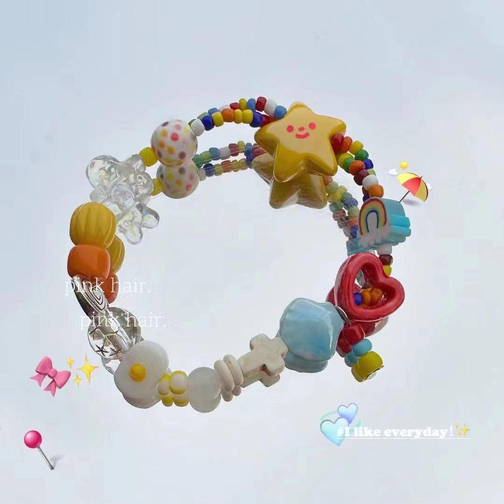 Colorful Dopamine Sweet Rainbow Star Bracelet with Elastic Cord