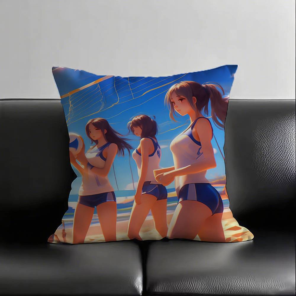 Аниме Harukana Receive Пляжный волейбол Вид сзади Наволочка Модная квадратная наволочка Декор комнаты на диване Досуг 16x16Inch