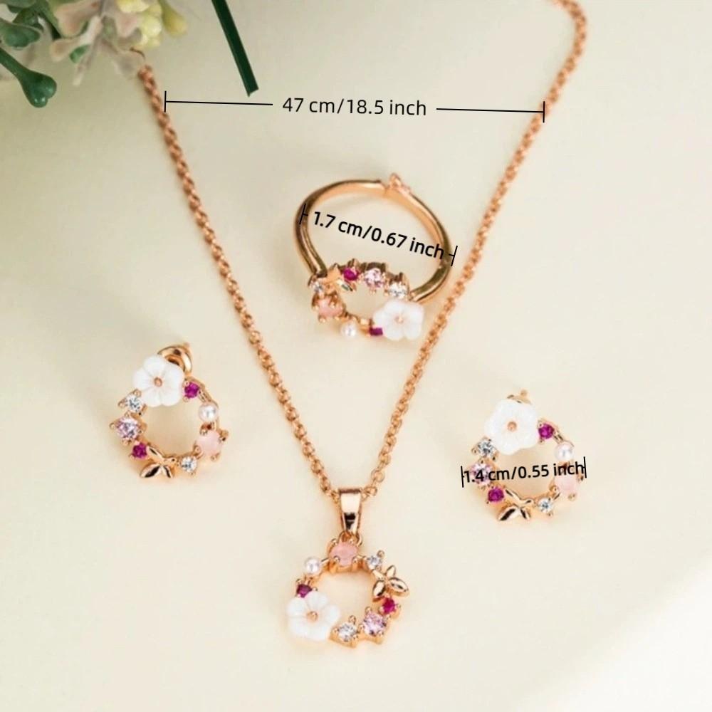 4 Pcs/Set Elegant Rose Gold Jewelry Set Exquisite Design Flower Fashion Accessories Anniversary