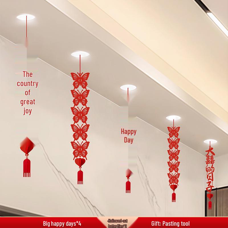 Wedding Ceiling Decoration: Double Happiness Pull Flower Ornament for Bedroom