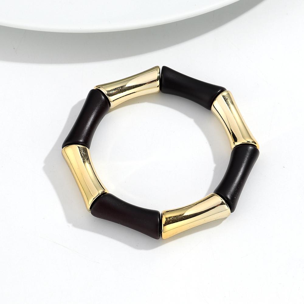 Vintage Acrylic Bamboo Tube Elastic Bracelets Bangles for Women Matte Black Resin Bend Pipe Beaded Bracelet Trendy Jewelry Gifts