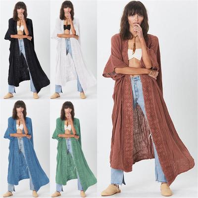Cardigan Vestido de Playa Patchwork de Encaje de Bambú Europeo y Americano