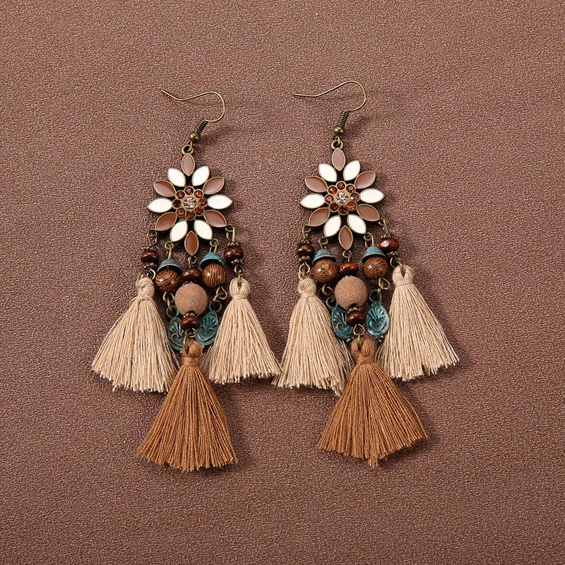 Handmade Retro Bohemian Ethnic Tassel Earrings for Women, Long Thai Style